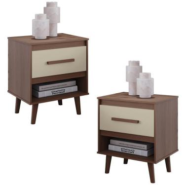 Imagem de Kit 02 Mesas De Cabeceira 1 Gaveta 50 Cm Mila Savana Off White Mobbs