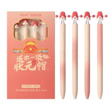 Imagem de lopet 4 peças, chapéu de estudioso 3D, canetas de tinta de gel retráteis, ponta ST de 0,5 mm, tinta preta, escrita suave, secagem rápida, estudantes, escola, escritório, artigos de papelaria para