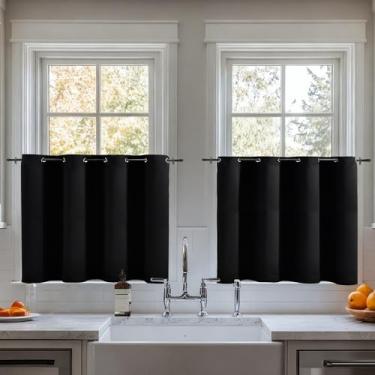 Imagem de LIMON HOME Cortinas Blackout Cafe 91 cm de comprimento para cozinha, tratamento de janela à prova de som, meias cortinas pretas para pequenas Winow, conjunto de 2 painéis