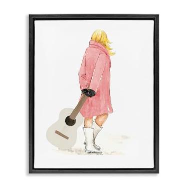 Imagem de Stupell Industries Arte de parede em tela flutuante com moldura dourada de mulher elegante com guitarra, design de Lanie Loreth, 78 x 63 cm