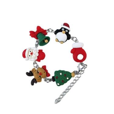 Imagem de Corrente de mão de sino pai Natal requintado alce feliz natal pulseira empilhável árvore de Natal fofa (pulseira)