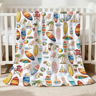 Imagem de Cobertor de prancha de surf, presentes de prancha de surf para meninos e meninas, cobertor esportivo de flanela macia, coisas de praia, decoração de tema tropical, 101,6 cm x 127 cm para crianças