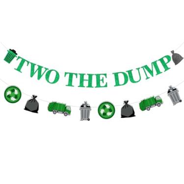 Imagem de Sursurprise Decoração de festa de aniversário de caminhão de lixo, dois banners de lixo, faixa de caminhão de lixo para reciclagem de suprimentos de festa de segundo aniversário de reciclagem