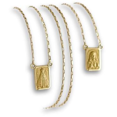 Imagem de Escapulário N S Aparecida Tijolinho 9x6 65 Cm Dupla Ouro 18k Dourado