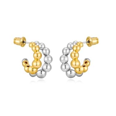 Imagem de MYCUTEY Brincos de argola de dois tons para mulheres, brincos de ouro e prata, Cobre, Sem pedra preciosa