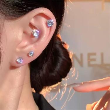 Imagem de Brincos falsos com clipe de zircônia cúbica de 6 garras para mulheres e homens, cartilagem, orelha não perfurada, orelha sensível, zircônia cúbica, brincos de aço inoxidável, hipoalergênicos, joias, 1