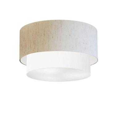 Imagem de Plafon Duplo Cilíndrico Vivare Md-3045 Cúpula Em Tecido 40x35cm - Bivolt Linho-bege-branco 127/220v
