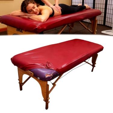 Imagem de Capa de mesa de massagem de 81 cm de largura | 100% PU, protetor de mesa de massagem | Capa de mesa de massagem de vinil limpável, reutilizável e impermeável para mesas de massagem quadradas (vermelho