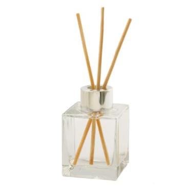 Imagem de Difusor de Aromas em Garrafa de Vidro em Formato Cubo com Tampa Elegante para Ambiente (PRATA)