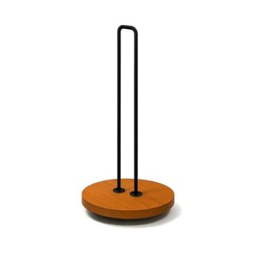 Imagem de Divine Glance Suporte de toalha de papel, dispensador de rolo de cozinha de aço inoxidável, preto, base ponderada, organização de bancada (toalha de papel de madeira)