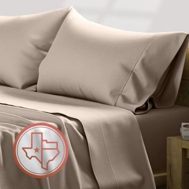 Imagem de TEXAS LINEN CO. Jogo de cama king size de algodão egípcio de luxo - 600 fios 4 peças com bolso profundo e lençol de cima, macio, refrescante, roupa de cama de qualidade hoteleira com trama de cetim