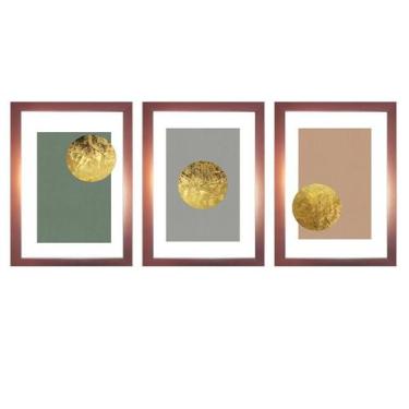 Imagem de Kit 3 Quadros Decorativos Com Molduras Rose Golden Moon - D'Cora