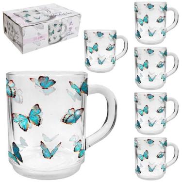 Imagem de Jogo Caneca Xícara Vidro Facilite 6 Peças 250Ml Borboletas - Cascavel