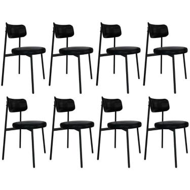 Imagem de Cadeira De Jantar Estofada Kit 8 Nyka M25 Sintético Preto - Mpozenato
