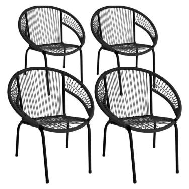 Imagem de Kit 4 Cadeira De Área Eclipse Tramado Fibra Sintética E Aço Preto