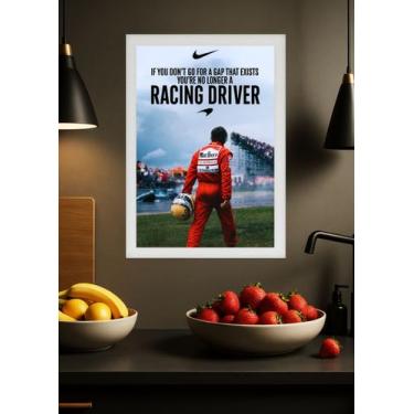 Imagem de Quadro Racing Driver Ayrton Senna com Vidro e Moldura Branca Tamanho:2