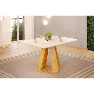 Imagem de Mesa De Sala Jantar Kiara C/ Tampo Madeirado C/ Vidro Curvo 120x90cm Cedro/off White - Dj Móveis