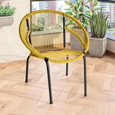 Imagem de Cadeira De Área Eclipse Tramado Em Fibra Sintética E Aço Amarelo