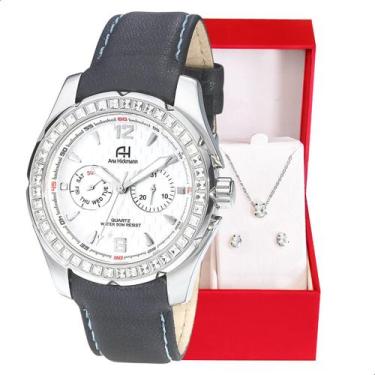 Imagem de Relógio Feminino Champion Ana Hickmann Couro AH30219Q Colar e Brincos