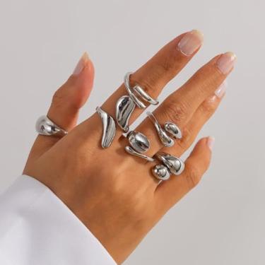 Imagem de Conjunto de anéis empilháveis para mulheres, joias modernas ajustáveis com junta boêmia, presentes de Natal empilháveis, presentes de amizade para mulheres, dia dos namorados, Medium, Latão, Sem pedra