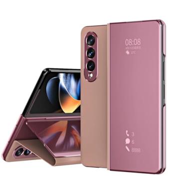 Imagem de Capa de couro PU com proteção total, espelhada, transparente, flip e magnética para Samsung Galaxy Z Fold 7 6 5 4 3 2 5g Fold3 Fold 5 Fold 4 (Para Galaxy Z Fold 6/Ouro Rosa)