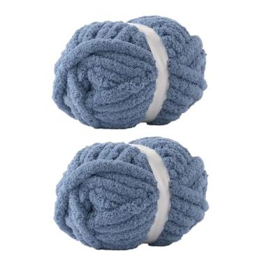 Imagem de Fio de chenille azul jumbo grosso para crochê, fio grosso de pelúcia para cobertores de tricô à mão, fio volumoso super macio para projetos de bricolage, pacote com 2 jumbo