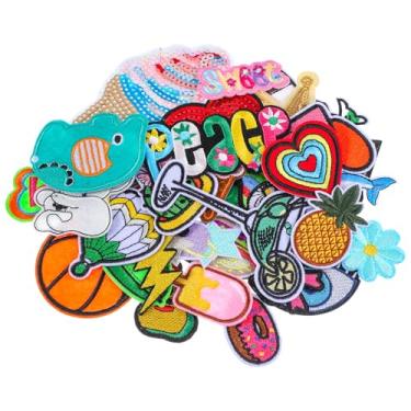 Imagem de 36 peças bordadas a ferro em remendos aleatórios de estilos variados, remendos bordados a granel, aplique de ferro/costurar para roupas, jeans, jaquetas, vestidos, chapéus, mochilas, calças