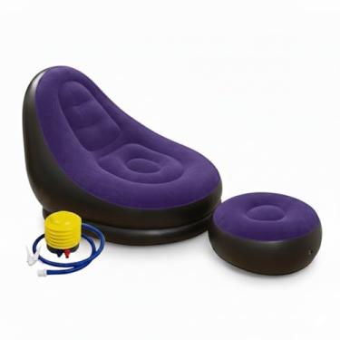 Imagem de Sofá Inflável Portátil Com Bomba De Ar Poltrona Dobrável Para Camping Praia E Casa Ao Livre(Roxo Sofa (2 Em 1))