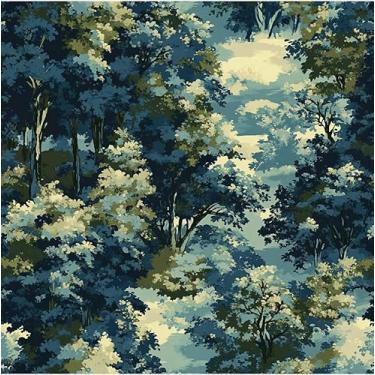 Imagem de Micpolo Descasque e cole papel de parede vintage floresta azul papel de contato removível papel de parede autoadesivo decorativo para quarto e banheiro filme 197 x 17,3