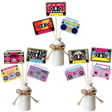 Imagem de WJIAAA Decorações de festa dos anos 80, 22 peças de decoração retrô fita cassete caixa de centro de mesa palitos de centro de mesa para artigos de festa de aniversário hip hop dos anos 80 e 90