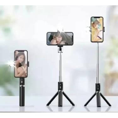 Imagem de Com Luz Bastão Selfie Tripé Retrátil com Luz LED, Controle Bluetooth, Suporte Universal para Celular, Dobrável, Portátil, Iluminação Integrada