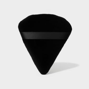Imagem de Esponja de Maquiagem Triangular em Veludo de Algodão, Preta, para Aplicação de Pó Compacto e Solto, com Alça de Cetim, Kit com 2 Unidades