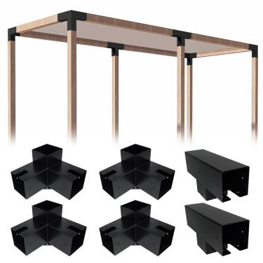 Imagem de ITeVe.GD Kit de pérgola de 3 vias, canto de ângulo reto de 3 vias e pérgula reta em forma de T, suportes DIY para madeira de 4 x 4 (real: 8,9 cm x 9 cm) para pérgula de pátio, gazebo de cabana de