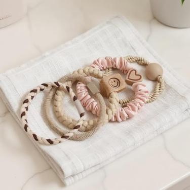 Imagem de Pacote com 5 laços de cabelo charmosos – faixas elásticas elegantes para mulheres, lindos suportes de rabo de cavalo para penteados diários (marrom café)