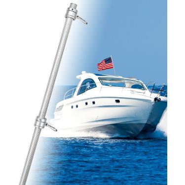 Imagem de DUPKEV Mastro de bandeira de fibra de carbono de 60 cm – 2,5 cm de diâmetro, mastro externo de prata, anéis de mastro de bandeira rotativos de 360°, uso para casa/barco/carrinho de golfe/motocicleta