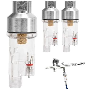 Imagem de Mini filtro de ar em linha para aerografia de 3 peças conecta-se a aerógrafos e mangueiras com roscas de 1/8 polegada diretamente escova de ar água umidade kit separador de óleo