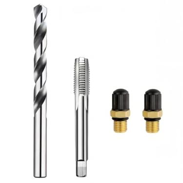 Imagem de ENYSAON Kit de válvula Schrader de nitrogênio universal M8 × 1,25 haste de válvula de ar de absorção de choque compatível com RZR ATV UTV Dirt Bike