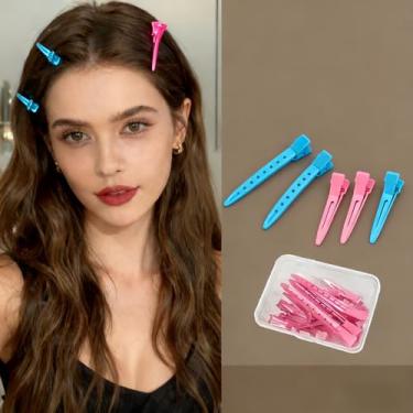 Imagem de Clipes de cabelo com bico de pato para estilo e secção, grampos de cabelo para mulheres, ideais para uso doméstico e salão de beleza (5 rosa, 5 azuis)