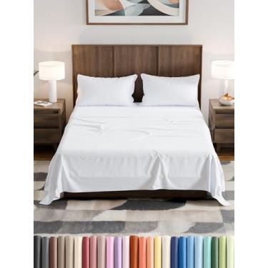 Imagem de Jogo de lençol Queen olímpico 166 x 203 – Lençóis Queen olímpicos de luxo – Macio, refrescante, confortável e respirável – 1 lençol de cima, 1 elástico e 2 fronhas com bolsos profundos de 35,5 a 40,6