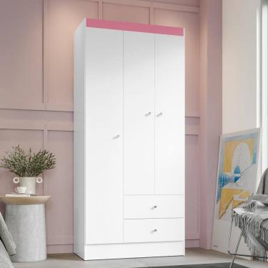 Imagem de Guarda Roupa Solteiro 3 Portas 2 Gavetas Venti - Branco/rosa Flex