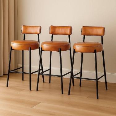 Imagem de Banqueta Cozinha Média Com Encosto Industrial Preto Kit 3 Londres Pu D03 - D`rossi Whisky