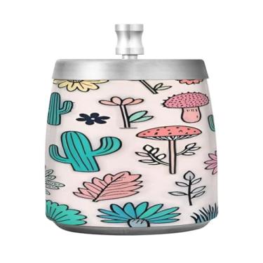 Imagem de Qilmy Cinzeiro de aço inoxidável de padrão floral com tampa - Cinzeiro de cigarro à prova de vento sem cheiro sem fumaça para casa, escritório, carro, pátio, varanda (uso interno e externo)