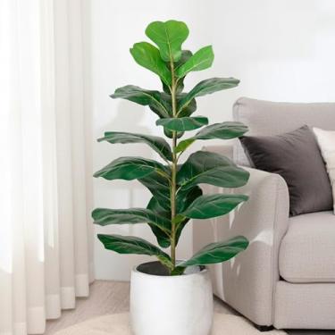 Imagem de Decolab Arranjo Artificial Planta Ficus Lyrata Figueira 25 Folhas Grandes Ultra Realista Sem Vaso - Sala de Estar, Decoração (Verde)