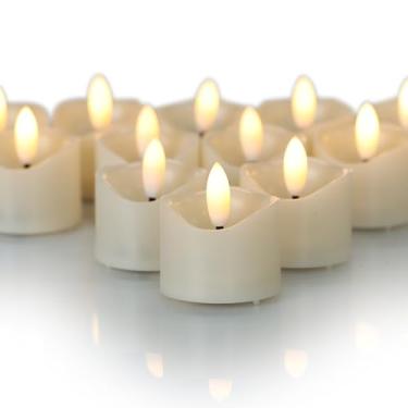 Imagem de CANDLE CHOICE Luzes de chá sem chamas operadas por bateria, pavio preto realista, cintilante, velas votivas de LED tealight para mesa de festa de casamento, decorações de Natal, Halloween, pilhas