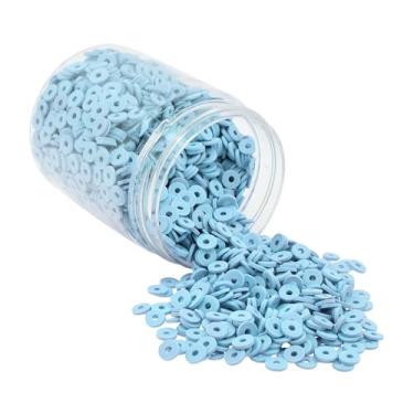 Imagem de Mandala Crafts Kit de contas de argila de polímero azul claro de 4 mm para pulseiras da amizade - 6000 contas azuis claras Heishi contas de disco para fazer joias espaçadores redondos - contas planas