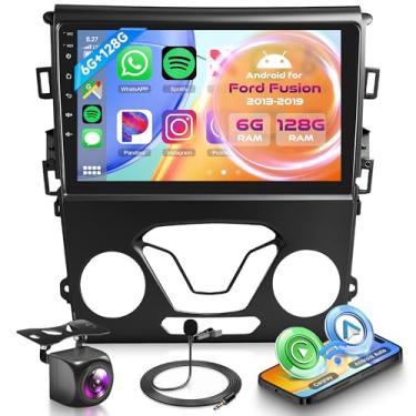 Imagem de Orderich Rádio veicular Android de 8 núcleos 6G + 128G para Ford Fusion 2013-2019 com CarPlay sem fio Android Auto, tela sensível ao toque de 22.9 cm, conexão espelhada, GPS WiFi, Bluetooth, FM, RDS