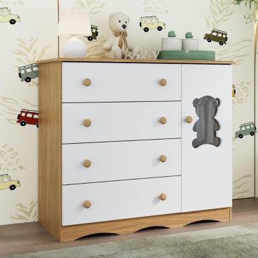 Imagem de Cômoda Infantil 95cm 1 Porta com Vidro e 4 Gavetas Doçura Multimóveis MP4494