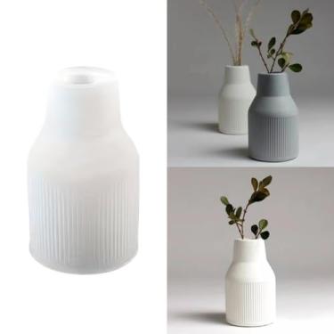 Imagem de Molde de Silicone Vaso Listrado Chanfrado para Cimento Resina Gesso Forma Vaso Canelado