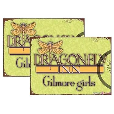 Imagem de Placa de metal retrô Dragonfly Inn Gilmore Girls placa vintage engraçada casa caverna garagem bar decoração de parede placa de metal vintage 20 x 30 cm 2 peças
