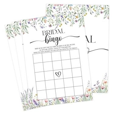 Imagem de Wildflower Bridal Shower Games, Boho Flowers Bridal Shower Jogo de bingo com quadrados em branco para 30 convidados com cartões de jogo, decoração de chá de panela, suprimentos de decoração de